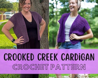 Snel haakpatroon voor een zomerse cardigan, verkrijgbaar in verschillende maten, The Crooked Creek Cardigan