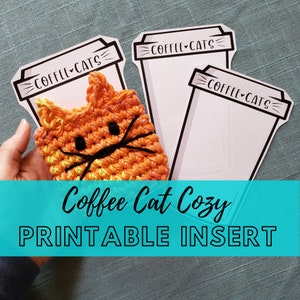 Printable Coffee Cat Cozy Display Template, DIY to-go coffee display card, insert for Craft Show packaging
