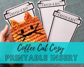 Printable Coffee Cat Cozy Display Template, DIY to-go coffee display card, insert for Craft Show packaging