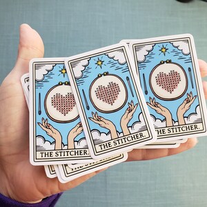 The Stitcher Tarot Card Vinyl Sticker, Funny Yarn Fiber Sticker, Embroidery and Cross Stitch Life Laptop Stickers image 3
