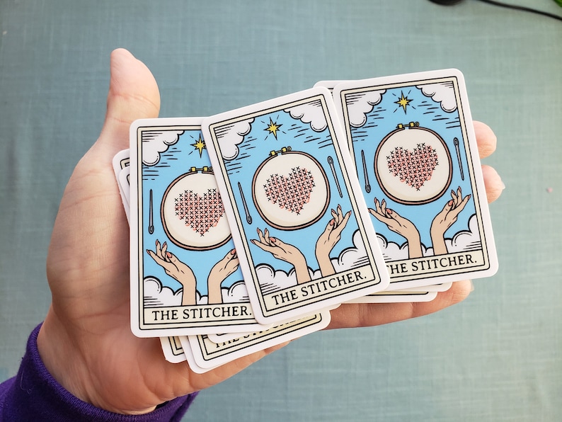 The Stitcher Tarot Card Vinyl Sticker, Funny Yarn Fiber Sticker, Embroidery and Cross Stitch Life Laptop Stickers image 3