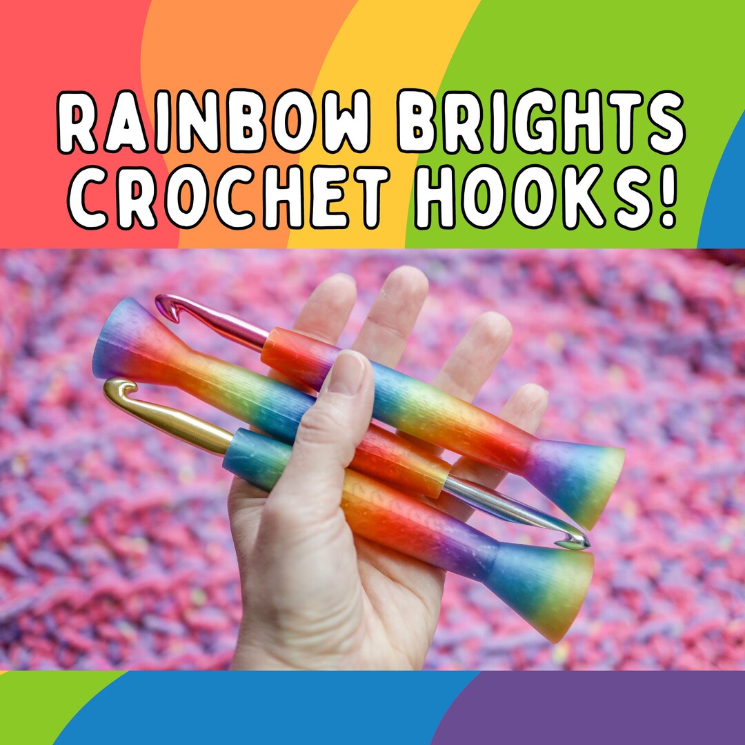Ergonomic Rainbow Brights Crochet Hook, 3D Printed Hybrid Crochet Hook, Metal Crochet Hook, Gift