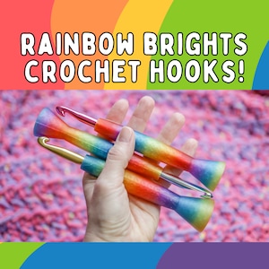 Ergonomic Rainbow Brights Crochet Hook, 3D Printed Hybrid Crochet Hook, Metal Crochet Hook, Gift for crocheter