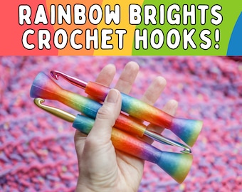 Ergonomic Rainbow Brights Crochet Hook, 3D Printed Hybrid Crochet Hook, Metal Crochet Hook, Gift for crocheter