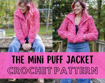 Simple Super Chunky Crochet Jacket Pattern, Beginner Friendly, Size Inclusive Jumbo XL Bulky Cardigan with Pockets, Mini Puff Jacket