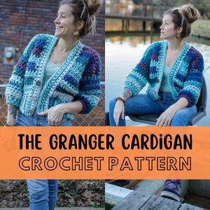 Simple Chunky Crochet Cardigan Pattern, Beginner Friendly, Size-Inclusive, Super Bulky Yarn, Granger Cardigan