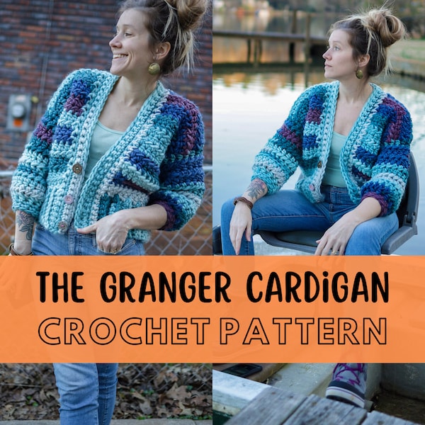 Simple Chunky Crochet Cardigan Pattern, Beginner Friendly, Size-Inclusive, Super Bulky Yarn, Granger Cardigan