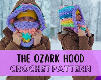 Simple Chunky Crochet Hooded Cowl Pattern, Beginner Friendly Easy XL Balaclava Scarf, Super Bulky Jumbo Yarn Crochet Pattern, The Ozark Hood