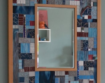Blue and Burgundy Mosaic Mirror