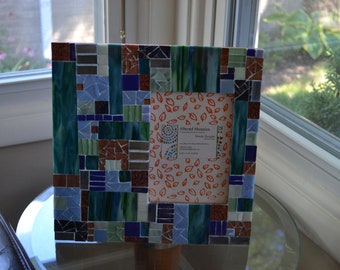 Green, blue, and copper mosaic picture frame