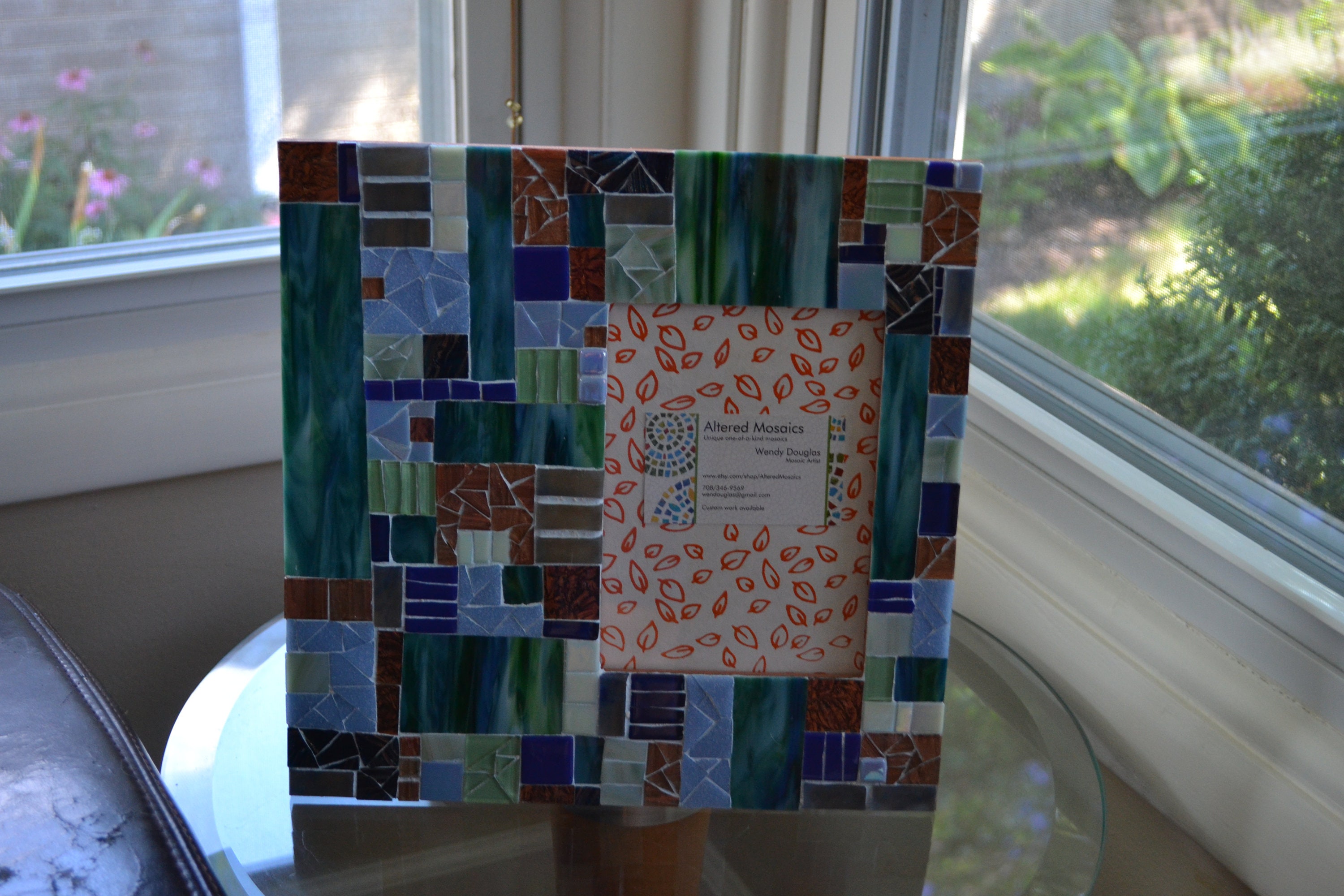 Green, blue, and copper mosaic picture frame