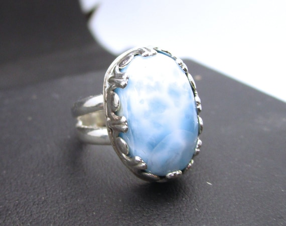 BG-033 925 Silver ring, (sterling) with large larimar - free shipping