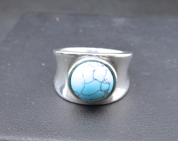 BG-032 925 Silver ring, (sterling) and fine silver with a standard turquoise stone