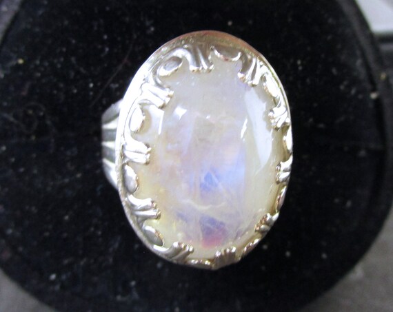 BG-006 ring in 925 sterling silver and moonstone rainbow free shipping / Free Shipping