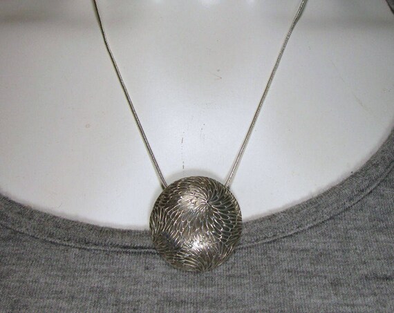 C-270 necklace charm textured fine silver free shipping / Free Shipping