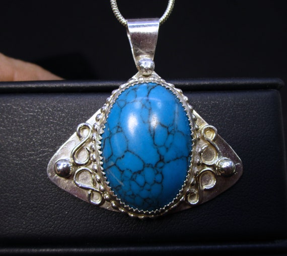 C-161 necklace charm with touquoiser stone and 925 sterling silver, free shipping / Free Shipping
