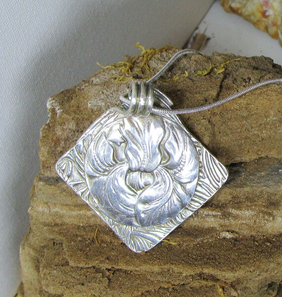 C-273 necklace Iris charm in Sterling Silver free shipping / Free Shipping