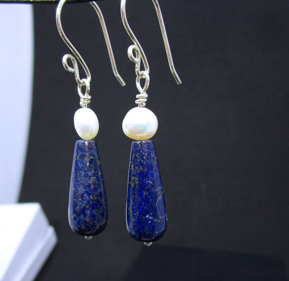 BO-271 earring in 925 sterling silver, lapis lazuli and Pearl - free shipping