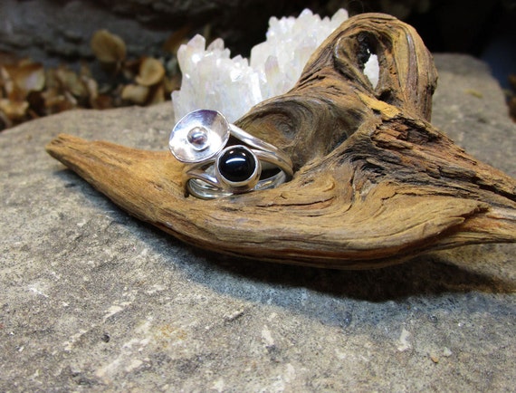 BG-021 925 Silver ring, (sterling) and fine silver with standard onyx stone