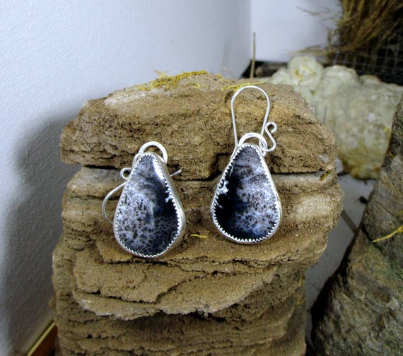 BO-169 earring in 925 sterling silver and Opal dendrite - free shipping
