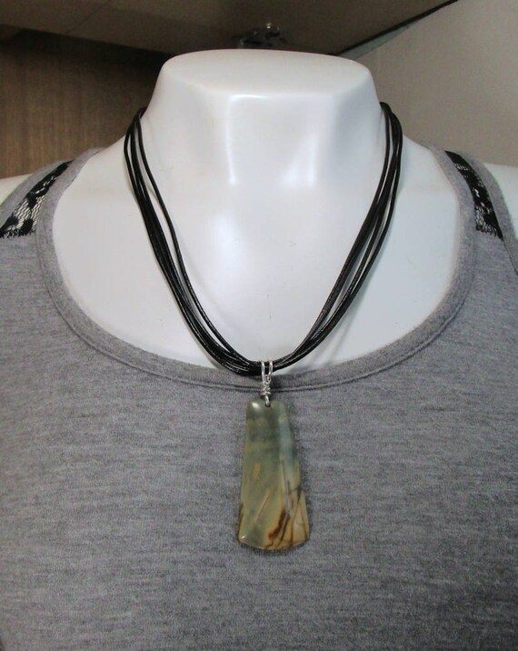 c-127 necklace leather and 925 sterling silver and Jasper charm type picasso free shipping / Free Shipping