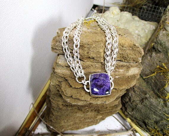 BR-120 Bracelet 925 sterling silver with Royal purple charoite free shipping