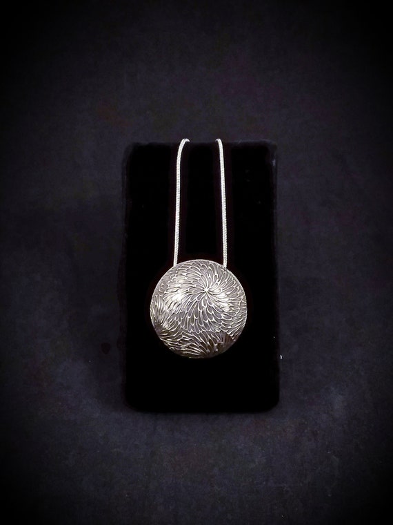 C-270 necklace charm textured fine silver free shipping / Free Shipping