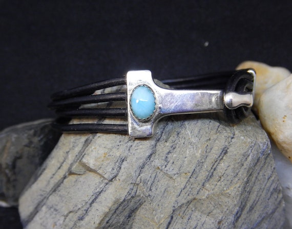 BR-250 leather strap and 925 Silver with a larimar free shipping