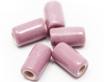 ceramic beads 10 mm ceramic tubes dark pink enamel 10 mm 5 pieces ceramic beads long beads tube beads 10 mm beads pink beads enamel