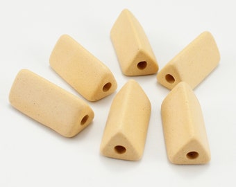 Ceramic tubes beige 20 mm 6pcs triangle beige ceramic beads square ceramic beads
