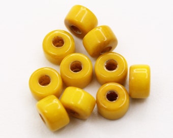 Tagua cylinder yellow 6 mm 10 pieces mini tagua natural tube beads spacer