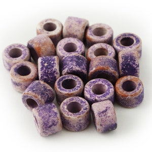 ceramic beads ceramic cylinder lilac spotted 6 mm 20 pieces ceramic beads tubes beads greek beads mykonos beads purple beads