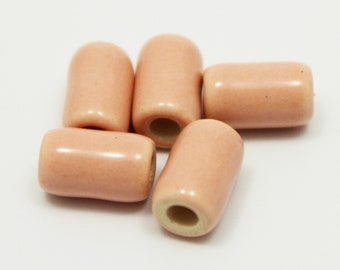 ceramic beads ceramic tubes pink enamel 10mm 5 pieces ceramic beads long beads 10mm beads Greek beads pink beads enamel beads