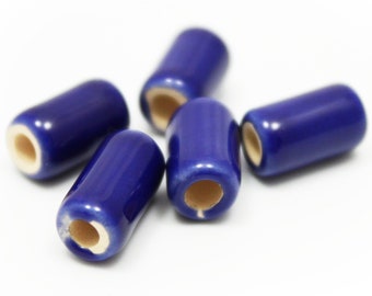 Ceramic tubes dark blue enamel 10 mm pack of 5 ceramic beads ceramic beads long beads 10 mm beads blue beads greek beads bracelet beads