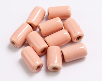 Ceramic tubes pink enamel 10 mm 10 pcs ceramic beads long beads