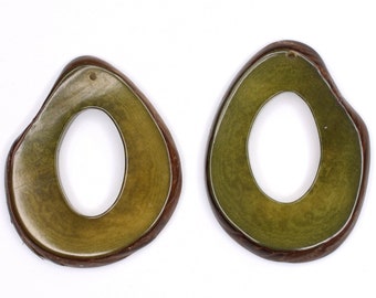Tagua disc rings olive 35-45 mm 2 pieces large ring pendants for earrings one hole