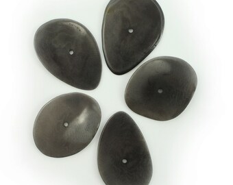 Tagua chips large dark gray 38 mm 5 pieces hole center thin oval discs irregular beads giant natural beads eye catcher center piece