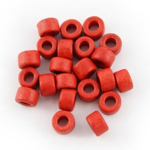 Keramik Zylinder rot 6mm 20 Stück runde Keramik Perlen griechische rote Spacer gemusterte Abstandhalter small greek tube beads Bild 2