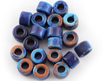 ceramic cylinder dark blue brown spotted 6 mm 20 pieces ceramic beads tubes beads greek ceramic beads mykonos beads blue beads