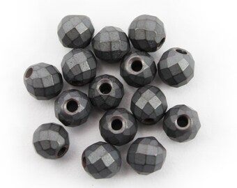 Hematite beads 6 mm faceted 15 pieces matt anthracite spacer small beads