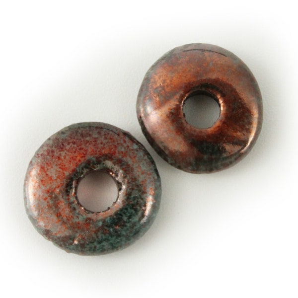 ceramic beads 20mm Keramik Ringe Raku kupfer  2 Stück Scheiben griechische Keramikperlen donut beads raku beads