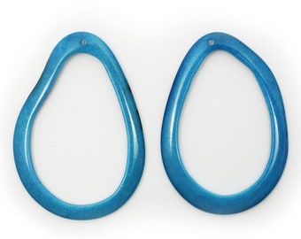 May include: Two blue, teardrop-shaped earrings with a smooth, glossy finish.