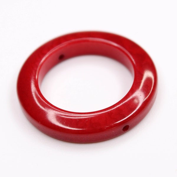 Tagua ring large red 30 mm 1 piece two holes connector intermediate piece for chains round ring pendant statement pendant red focal beads
