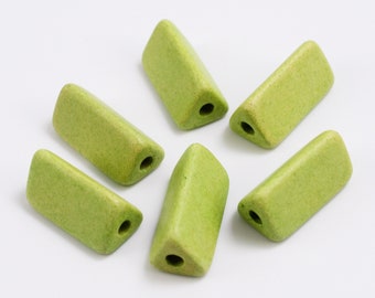 Ceramic tubes light green 20 mm 6 pieces triangle green ceramic beads ceramic beads