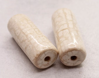 Ceramic Tubes 35mm White Gray Enamel Antique Pack of 2 Roll of Glossy Ceramic Beads