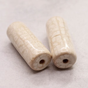 Ceramic Tubes 35mm White Gray Enamel Antique Pack of 2 Roll of Glossy Ceramic Beads image 1