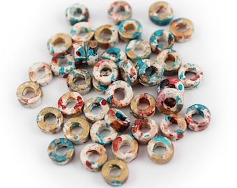 Ceramic discs 6 mm colorful speckled 40 pieces ceramic beads patterned washers Greek ceramic beads washer beads spacer discs