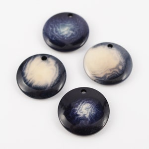 Tagua lenses 20 mm dark blue marbled 4 pieces Tagua beads for earrings natural tagua beads with stains