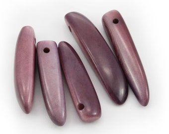 Tagua saber tooth lilac 20-35 mm 5 pieces long Tagua nut beads Tagua pendant for necklaces long tusk