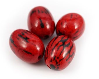 Natural pearls red 20-25 mm 4 pieces Bombona with black lines Brazil natural beads